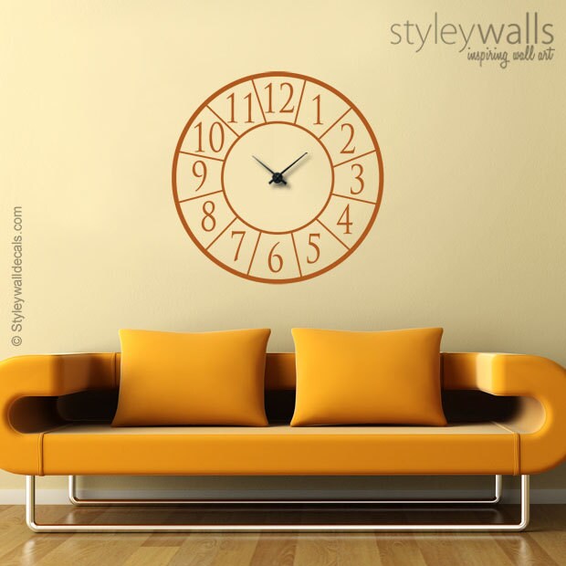 Clock Wall Decal, Clock Wall Sticker, Modern Clock Wall Decal, Living Room Wall Decor, Office Wall Decal, Clock Wall Decor,  Numbers Decal