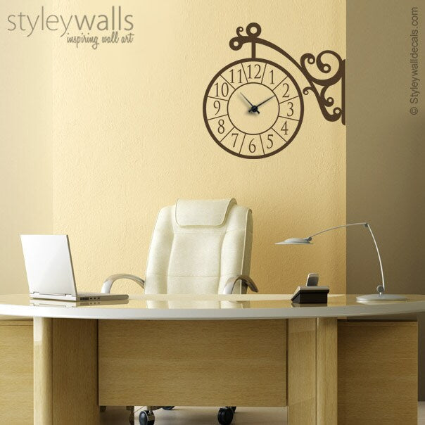 Clock Wall Decal, Wall Clock Sticker, Corner Wall Clock, Living Room Wall Decor, Office Wall Decal, Clock Wall Decor, Hallway Entrance Decor