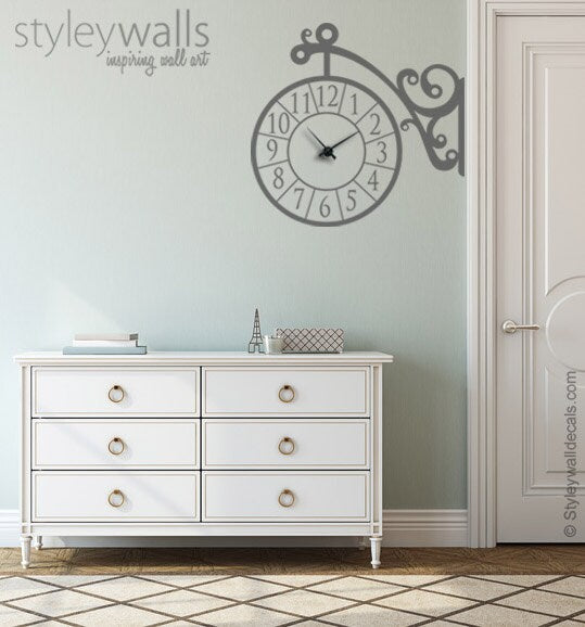 Clock Wall Decal, Wall Clock Sticker, Corner Wall Clock, Living Room Wall Decor, Office Wall Decal, Clock Wall Decor, Hallway Entrance Decor