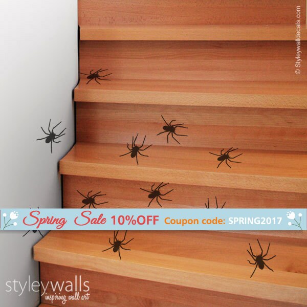 Spiders Wall Decal, Spiders Wall Sticker, Spiders Room Decor, Insects Wall Decal, Spiders Halloween Decoration Vinyl Wall Decals Set of 25