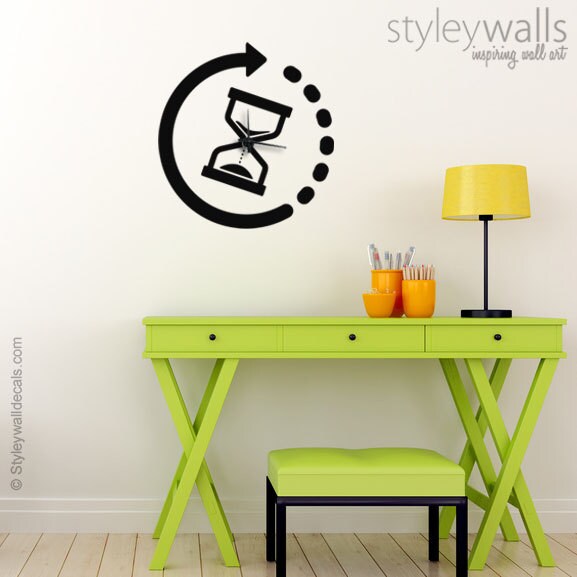 Sand Clock Wall Decal, Modern Clock Wall Decal, Clock Wall Sticker, Living Room Wall Decor, Office Wall Decal, Clock Wall Decor, Sand Clock