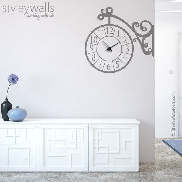 Clock Wall Decal, Wall Clock Sticker, Corner Wall Clock, Living Room Wall Decor, Office Wall Decal, Clock Wall Decor, Hallway Entrance Decor