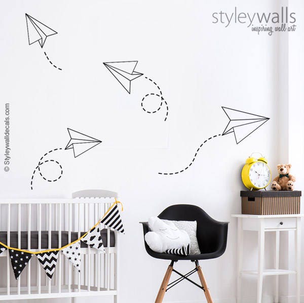 Origami Airplanes Wall Decal, Origami Airplanes Wall Sticker, Geometric Airplanes Wall Decal for Nursery Office Home Living Room Decor