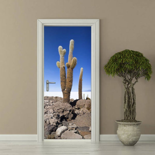 Autocollant de porte Cactus, papier peint de porte, peinture murale de porte, art mural nature Cactus, décoration murale, revêtement de porte, décoration de porte de réfrigérateur, autocollant mural de porte