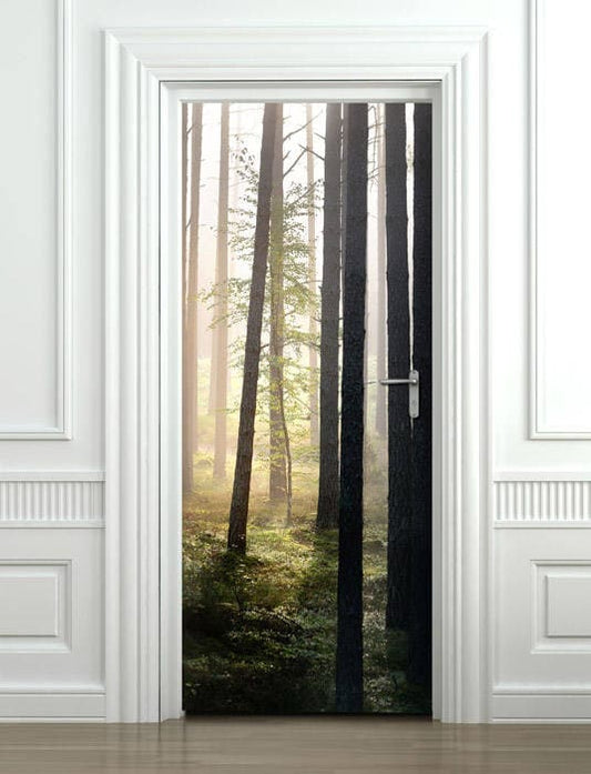 Autocollant de porte de forêt, papier peint de porte de forêt, peinture murale de porte de nature forestière, décoration de maison de salon de chambre à coucher, décoration murale de réfrigérateur de décoration murale de nature