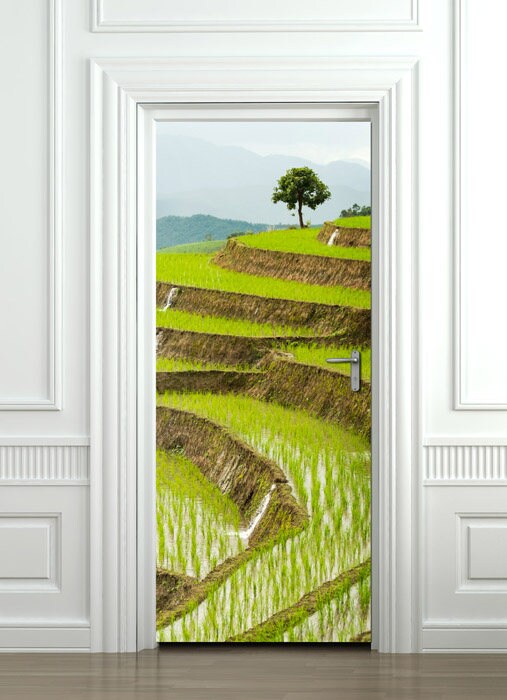 Rice Field Nature Door Murals, Door Wallpaper, Door Decals, Door Wrap, Door Covering for Living Room Home Decor, Peel and Stick Vinyl