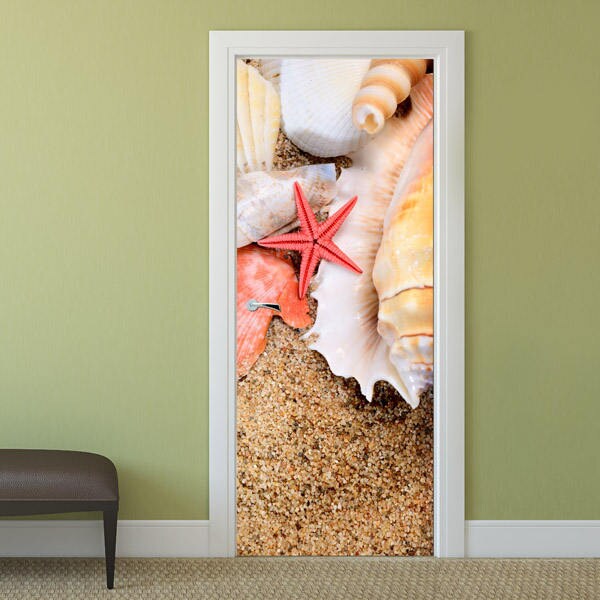 Sea Shells Door Sticker, Sea Shells Beach Door Wallpaper, Door Mural, Door Sticker, Bedroom Living Room Home Decor, Wall Decor Mural