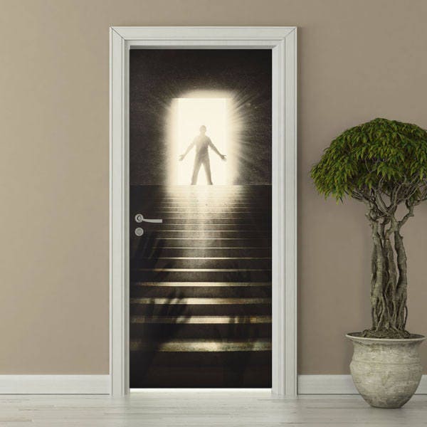 Door Sticker, Door Wallpaper, Door Mural, To the Light Door Wall Sticker, Man on Stairs Living Room Bedroom Home Decor, Wall Decor Mural