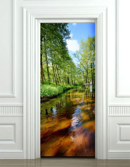 River Forest Door Sticker, Forest Door Wallpaper, Door Mural, Door Sticker, Bedroom Living Room Home Decor, Wall Decor Mural, Door Cover