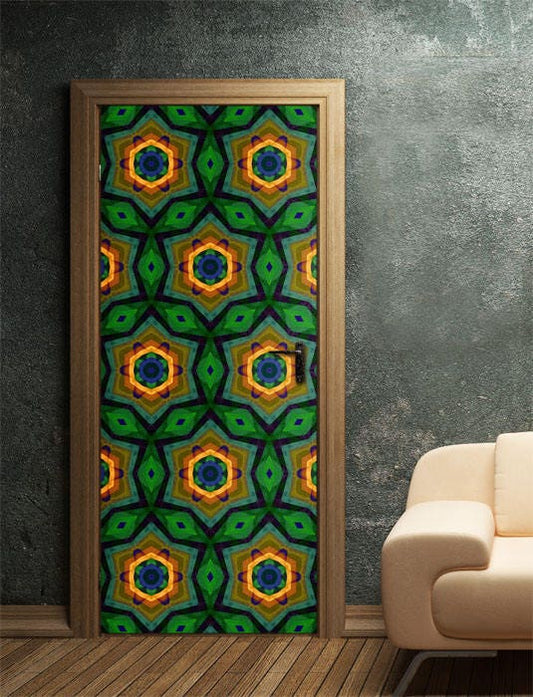 Shapes Door Sticker, Door Wallpaper, Door Mural, Kaleidoscope Door Wall Sticker, Floor Bedroom Living Room Home Decor, Wall Decor Mural