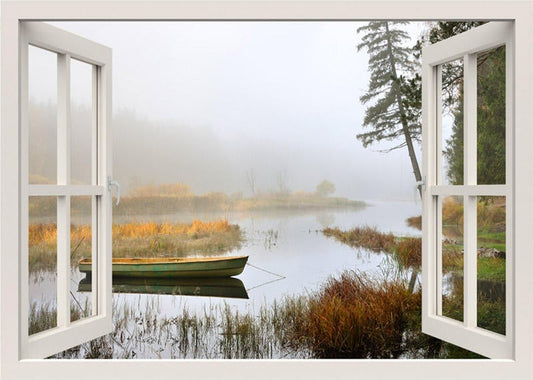 Autocollant mural lac, autocollant mural fenêtre 3D, fresque murale vue fenêtre, autocollant mural nature lac, cadre de fenêtre, décoration murale de la maison du salon de la chambre à coucher