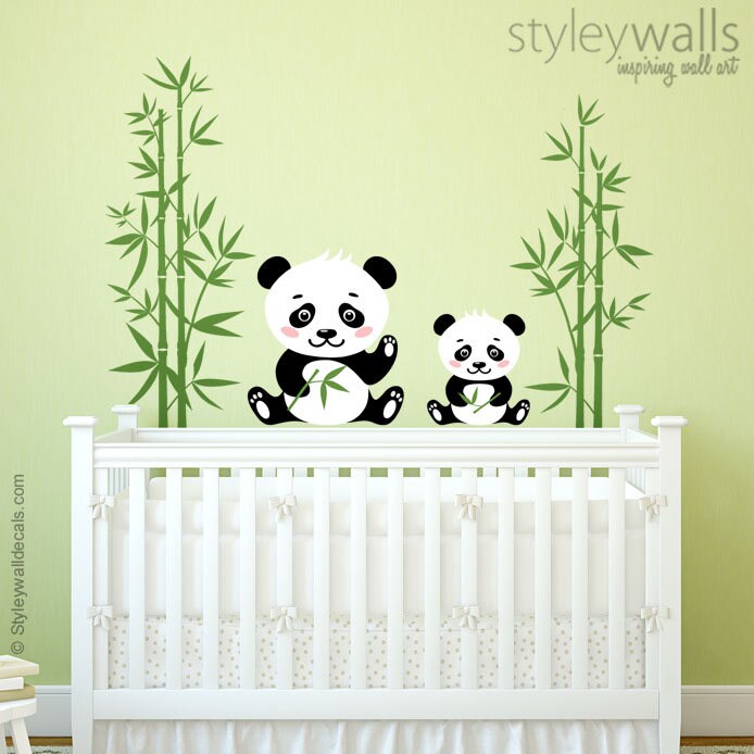 Panda Wall Decal, Bamboo Wall Decal, Panda Bear Wall Sticker, Animals Wall Sticker, Panda Nursery Decor, Kids Baby Nursery Decor Decal