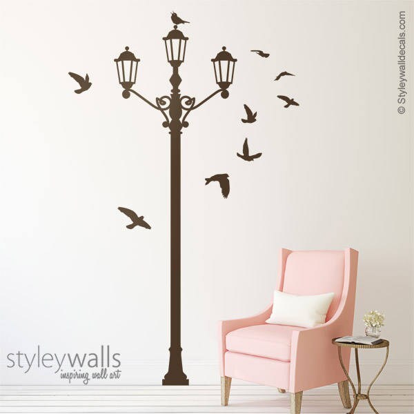 Street Lamp Wall Decal, Lamp Wall Decal, Street Lamp Birds Wall Decal Sticker, Hallway Wall Decal, Entrance Wall Decal, Home Office Decor