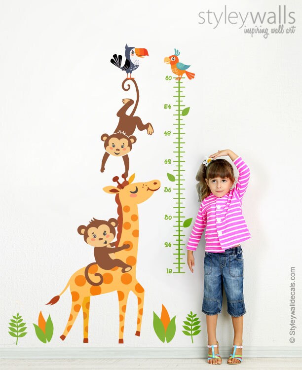 Growth Chart Wall Decal, Giraffe Growth Chart Wall Decal, Monkey Growth Chart Wall Sticker, Giraffe Wall Decor, Monkey Nursery Wall Decor