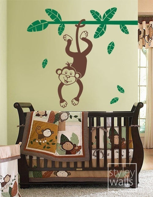 LARGE Vinyl Wall Decal for Kids - Jungle Monkey Swinging from a Branch