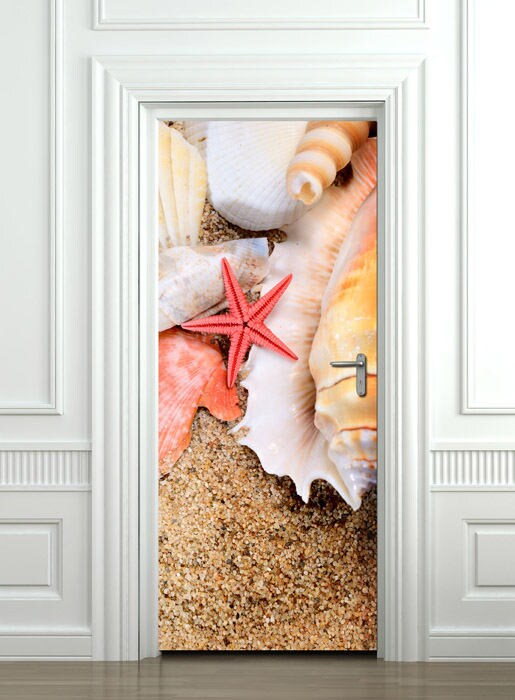 Sea Shells Door Sticker, Sea Shells Beach Door Wallpaper, Door Mural, Door Sticker, Bedroom Living Room Home Decor, Wall Decor Mural