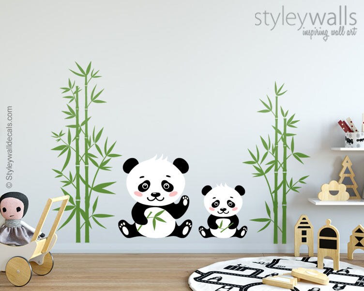 Panda Wall Decal, Bamboo Wall Decal, Panda Bear Wall Sticker, Animals Wall Sticker, Panda Nursery Decor, Kids Baby Nursery Decor Decal