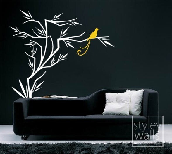 Branch and Birds Wall Decal, Branch Wall Sticker, Bird on Branch Japanese Style Wall Decal for Home Living Room Decor