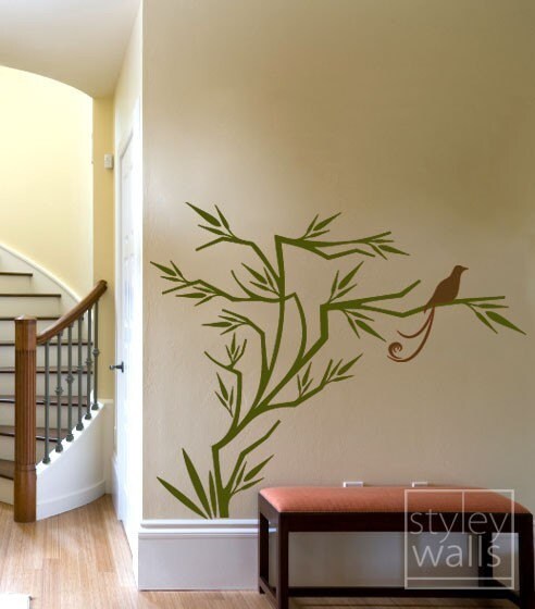 Branch and Birds Wall Decal, Branch Wall Sticker, Bird on Branch Japanese Style Wall Decal for Home Living Room Decor