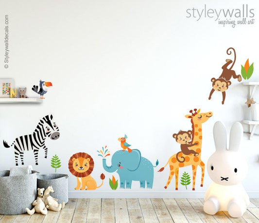 Jungle Animals Wall Decal, Jungle Wall Decal Sticker, Safari Animals Wall Decal Sticker, Giraffe Monkey Zebra Elephant Lion Nursery Decor