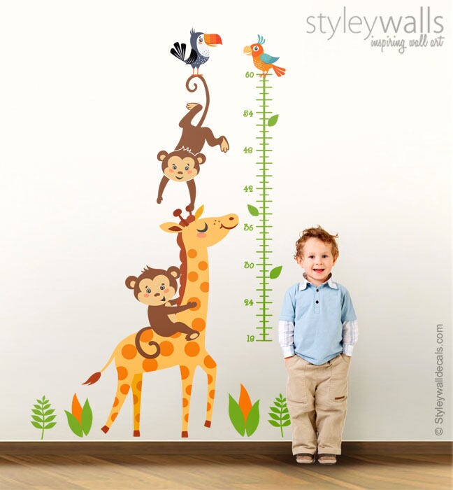 Growth Chart Wall Decal, Giraffe Growth Chart Wall Decal, Monkey Growth Chart Wall Sticker, Giraffe Wall Decor, Monkey Nursery Wall Decor