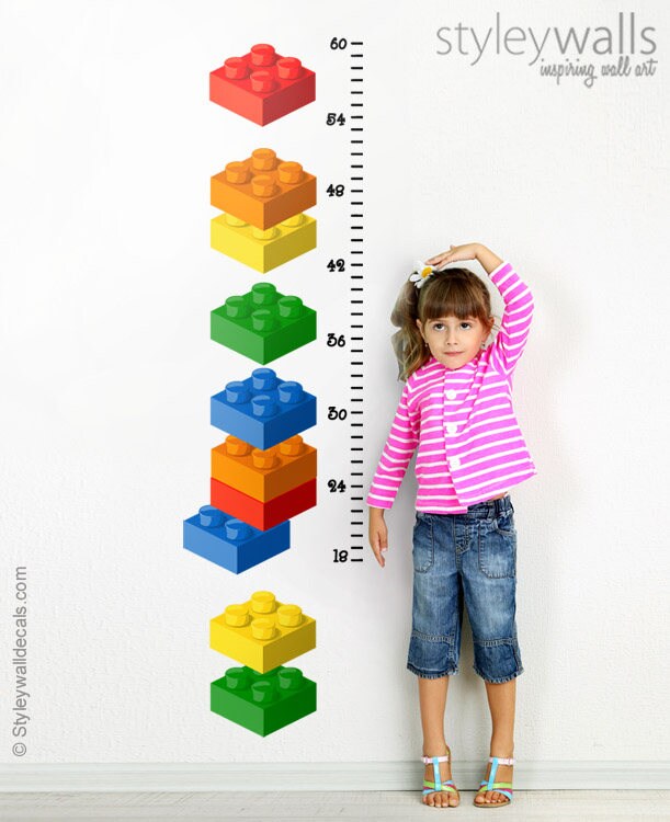 Building Blocks Wall Decal, Blocks Wall Decal, Growth Chart Wall Decal, Bricks Wall Sticker, Blocks Nursery Kids Room  Decor Repositionable