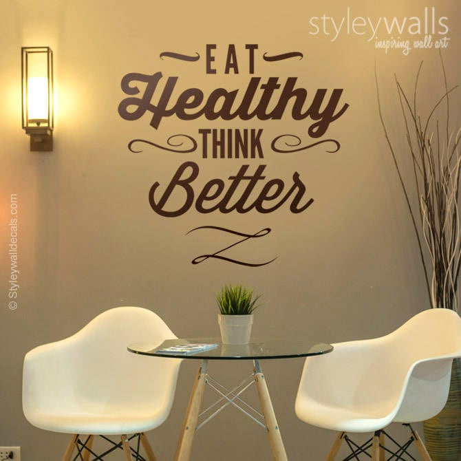 Eat Healthy Think Better Wall Quote Wall Decal,  Kitchen Vinyl Lettering , Kitchen Decor Wall Quote ,Inspirational Vinyl Lettering Decor