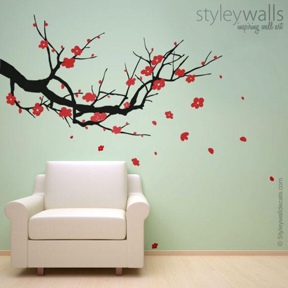 Autocollants muraux de branches de cerisier Autocollant mural de fleurs de cerisier Arbre Sakura - Autocollant mural de chambre d'enfant Autocollant mural de branche Autocollant mural d'arbre Décoration d'intérieur Art