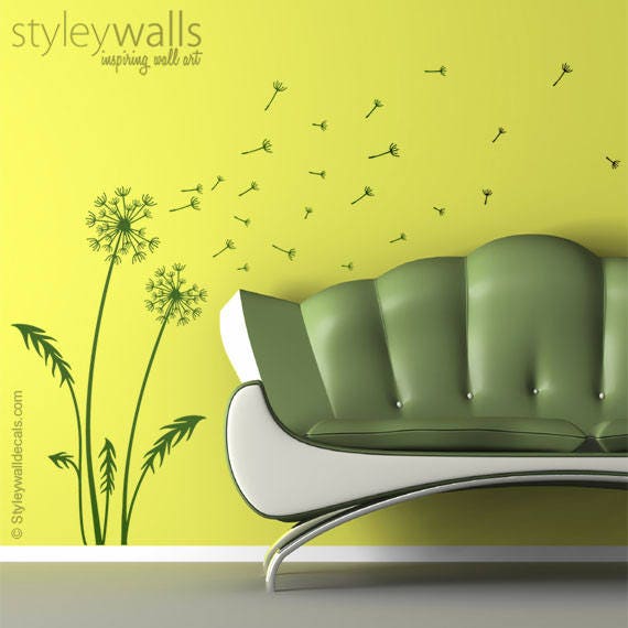 Dandelion Wall Decal, Dandelion Wishes Wall Decal, Dandelion Home Decal, Dandelion Wall Sticker Home Decor, Dandelion Blowing Away in Wind