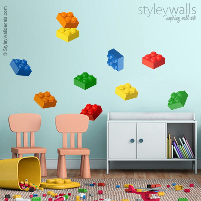 Building Blocks Wall Decal, Blocks Wall Decal, Growth Chart Wall Decal, Bricks Wall Sticker, Blocks Nursery Kids Room  Decor Repositionable
