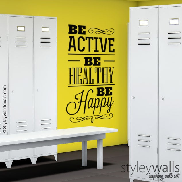 Be Active Be Healthy Be Happy Wall Quote Wall Decal,  Sport Vinyl Lettering , Sport Quote Wall Decal, Inspirational Vinyl Lettering Decor