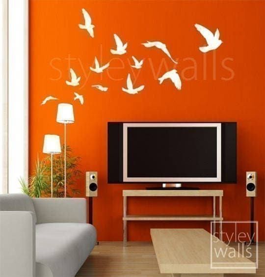 Birds Wall Decal, Flying Birds Set of 12 Vinyl Wall Decal, Flock of Birds Decal, Office Home Art Decor, Birds Room Decor Wall Decal Stickers