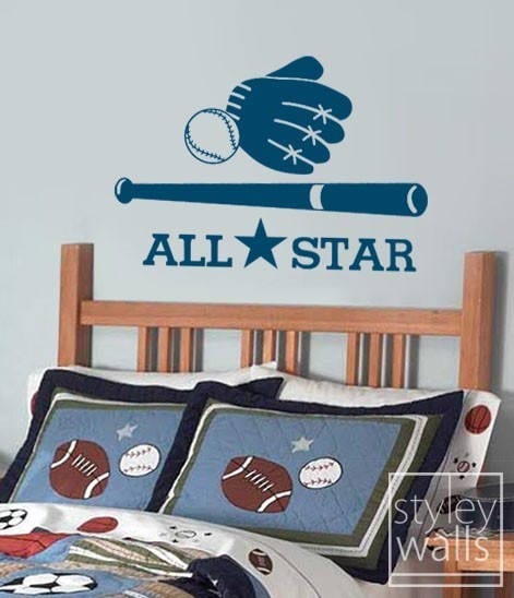 Baseball Wall Decal, Baseball Wall Sticker, Sports Wall Decal, All Star Baseball Sports Vinyl Wall Decal, Boys Room Sports Wall Decal