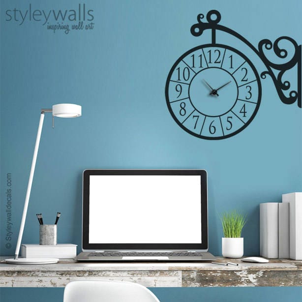 Clock Wall Decal, Wall Clock Sticker, Corner Wall Clock, Living Room Wall Decor, Office Wall Decal, Clock Wall Decor, Hallway Entrance Decor