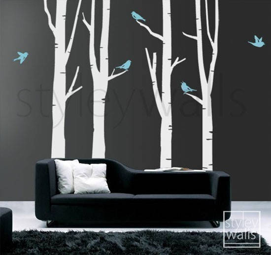 Wandtattoo Winterbäume, Wandtattoo Birken, Vögel im Winter, Wandtattoo Baum, GESCHENK VÖGEL, Wandtattoo Natur, Wald, Birken