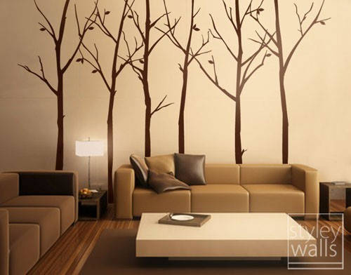 Autocollant mural arbre, forêt hiver arbres autocollants muraux lot de 6 autocollants muraux en vinyle décoration de la maison décoration de la chambre bureau salon autocollant mural