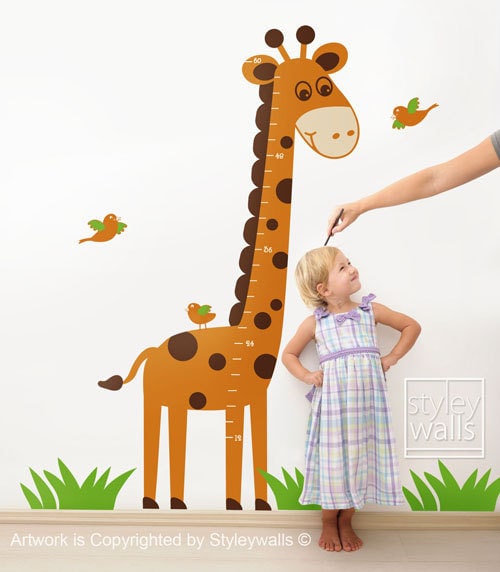 Giraffe Wall Decal, Giraffe Growth Chart Nursery Wall Decal, Jungle Wall Decal, Kids Nursery Vinyl Wall Decal, Baby Room Giraffe Wall Decor