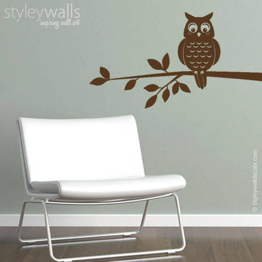 Owl Wall Decal, Owl Wall Sticker, Owl on a Branch Vinyl Wall Decal, Home Decor Kids Room Baby Nursery Wall Decal, Boy or Girl Room Decal