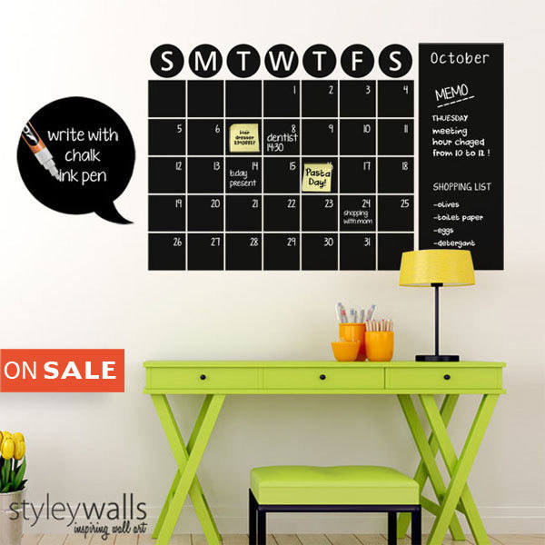 Chalk Board Wall Calendar Vinyl Wall Decal -Chalkboard Decals -Chalkboard Wall Planner -Christmas Gift -Chalkboard Wall Calendar Stickers