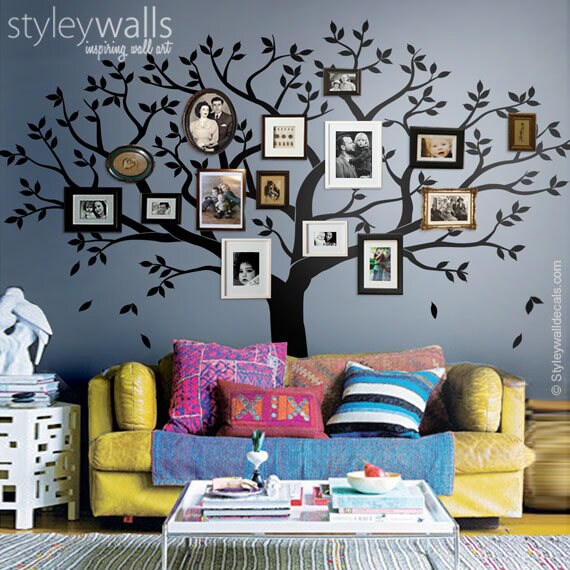 Family Tree Wall decal, Tree Wall Decal, Photo Frame Tree Wall Decal Sticker, Large Family Tree Wall Decal Sticker, Living Room Frames Tree