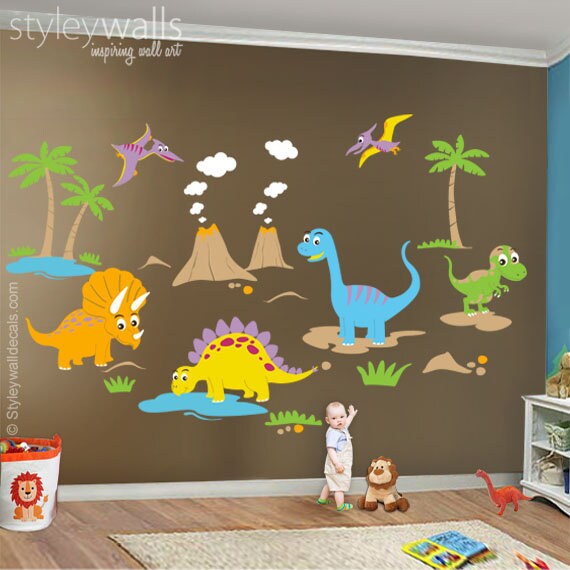 Dinosaurs Wall Decal, Dinos Wall Decal, HUGE Set, Dinosaurs Baby Nursery Kids Playroom Vinyl Wall Decal Wall Decor, Dinosaurs Wall Sticker