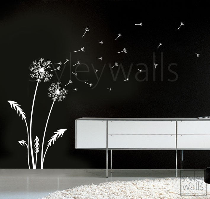 Dandelion Wall Decal, Dandelion Wishes Wall Decal, Dandelion Home Decal, Dandelion Wall Sticker Home Decor, Dandelion Blowing Away in Wind