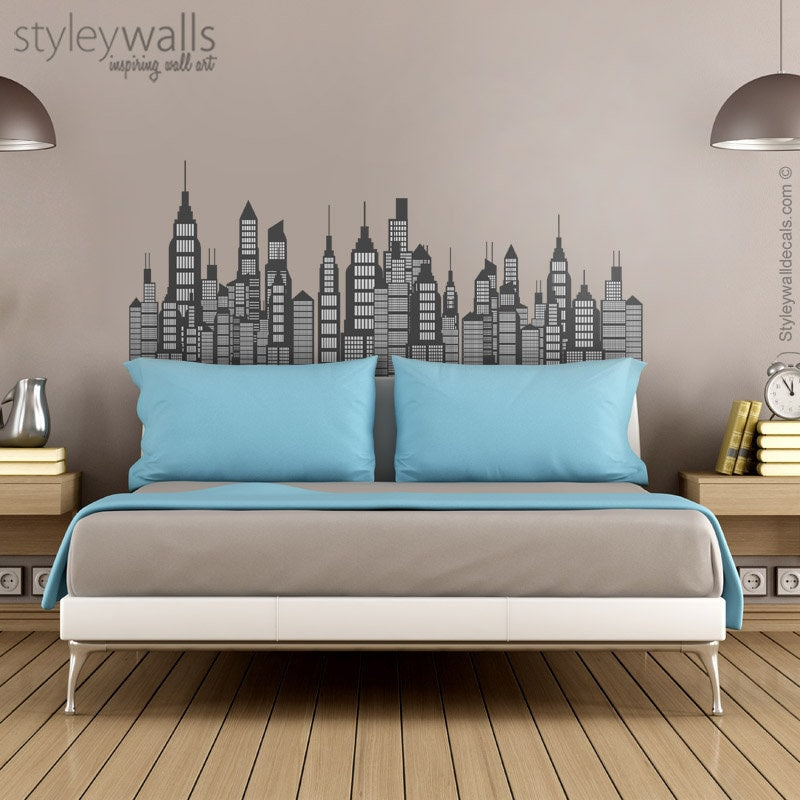 Skyline Wall Decal, City Skyline Wall Decal, City Skyline Silhouette Wall Decal, Cityscape Wall Decal, Skyline Wall Sticker, Skyline Decor