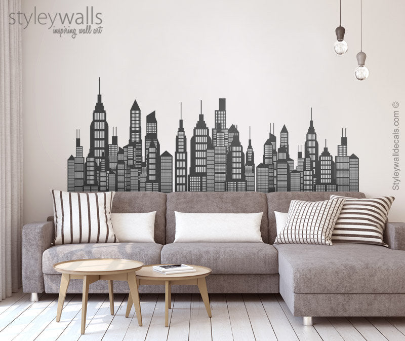 Skyline Wall Decal, City Skyline Wall Decal, City Skyline Silhouette Wall Decal, Cityscape Wall Decal, Skyline Wall Sticker, Skyline Decor