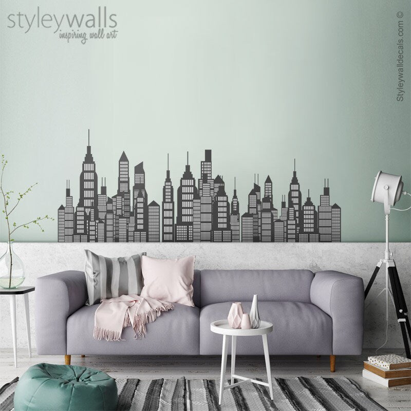 Skyline Wall Decal, City Skyline Wall Decal, City Skyline Silhouette Wall Decal, Cityscape Wall Decal, Skyline Wall Sticker, Skyline Decor