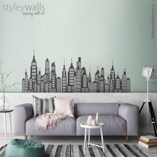 Sticker mural Skyline, Sticker mural Skyline de la ville, Sticker mural Silhouette Skyline de la ville, Sticker mural Paysage urbain, Sticker mural Skyline, Décor Skyline