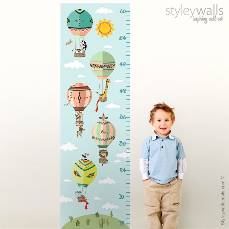 Autocollant mural pour tableau de croissance des animaux tribaux, autocollant mural pour tableau de croissance de la chambre d'enfant, autocollant mural pour tableau de hauteur, décoration murale pour chambre d'enfant avec animaux de la jungle