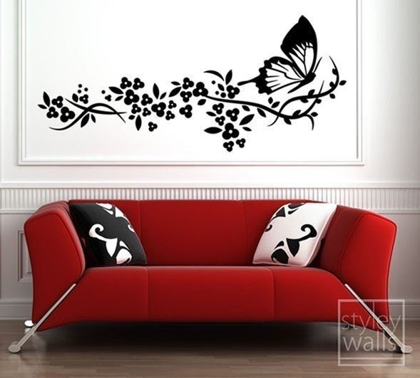 Autocollant mural papillon, autocollant mural papillons, autocollant mural branche papillon et fleurs pour décoration de chambre de bébé, autocollant mural papillon