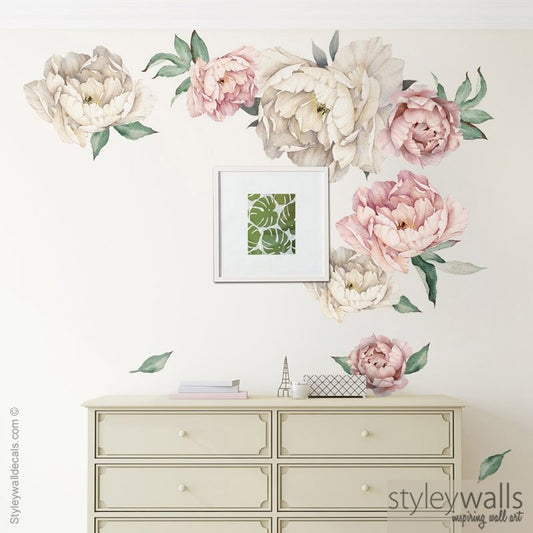 Peony Flowers Wall Decal, Watercolor Peonies Wall Decal, Vintage Peonies Peony Wall Decal, Peony Wall Sticker Garden Flowers Home Decor