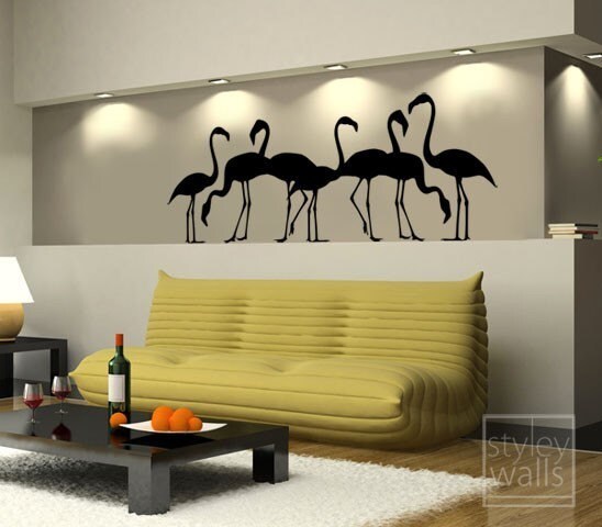 Flamingos Wall Decal, Flamingos Wall Sticker for Home Office Living Room Wall Decor, Safari Flamingos Wall Decal, Tropical Birds Wall Decal